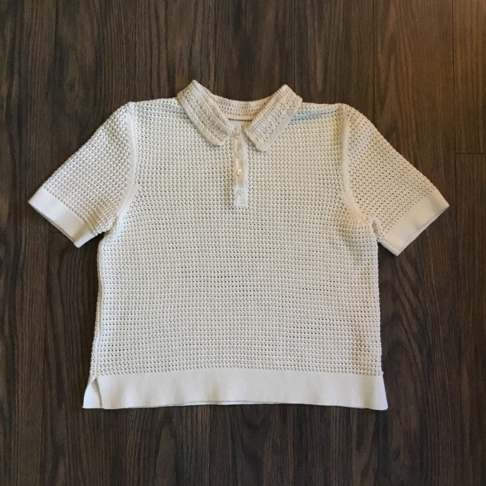 Anthropologie HWR Monogram Crop Ivory Sweater XS